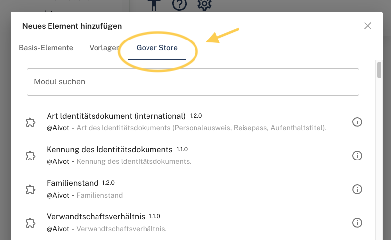 Gover – Element hinzufügen
